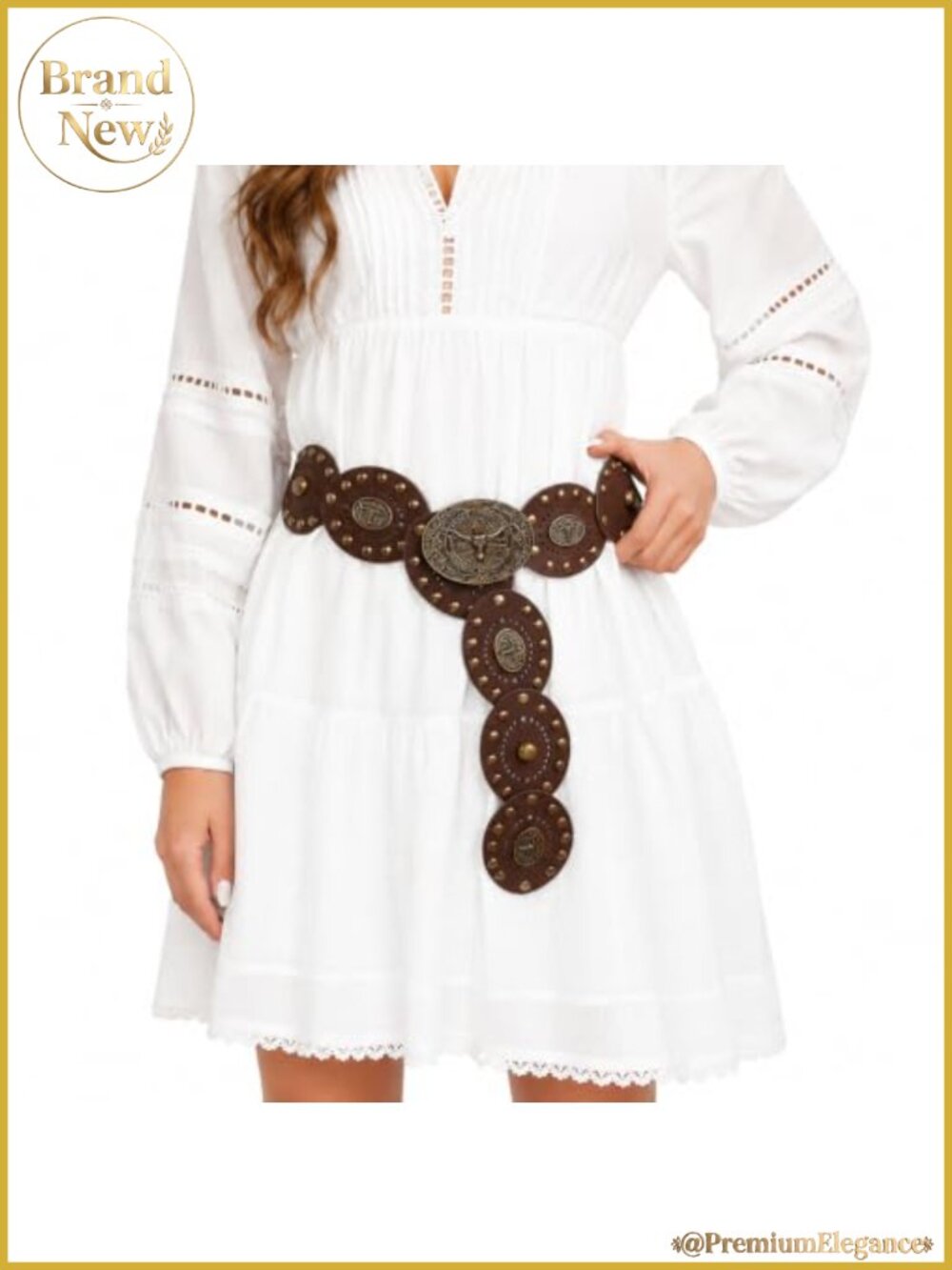 PU leather wide disc concho belt with vintage buckle